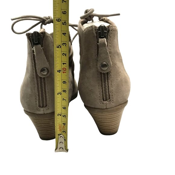 EARTH AURORA Tan Suede Heeled Lace Up Peep Toe Ankle Boots Womens 8 Zip Close - Picture 7 of 10